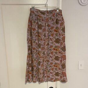 Floral Maxi Skirt in Mauve with Rust & Olive Botanical Print